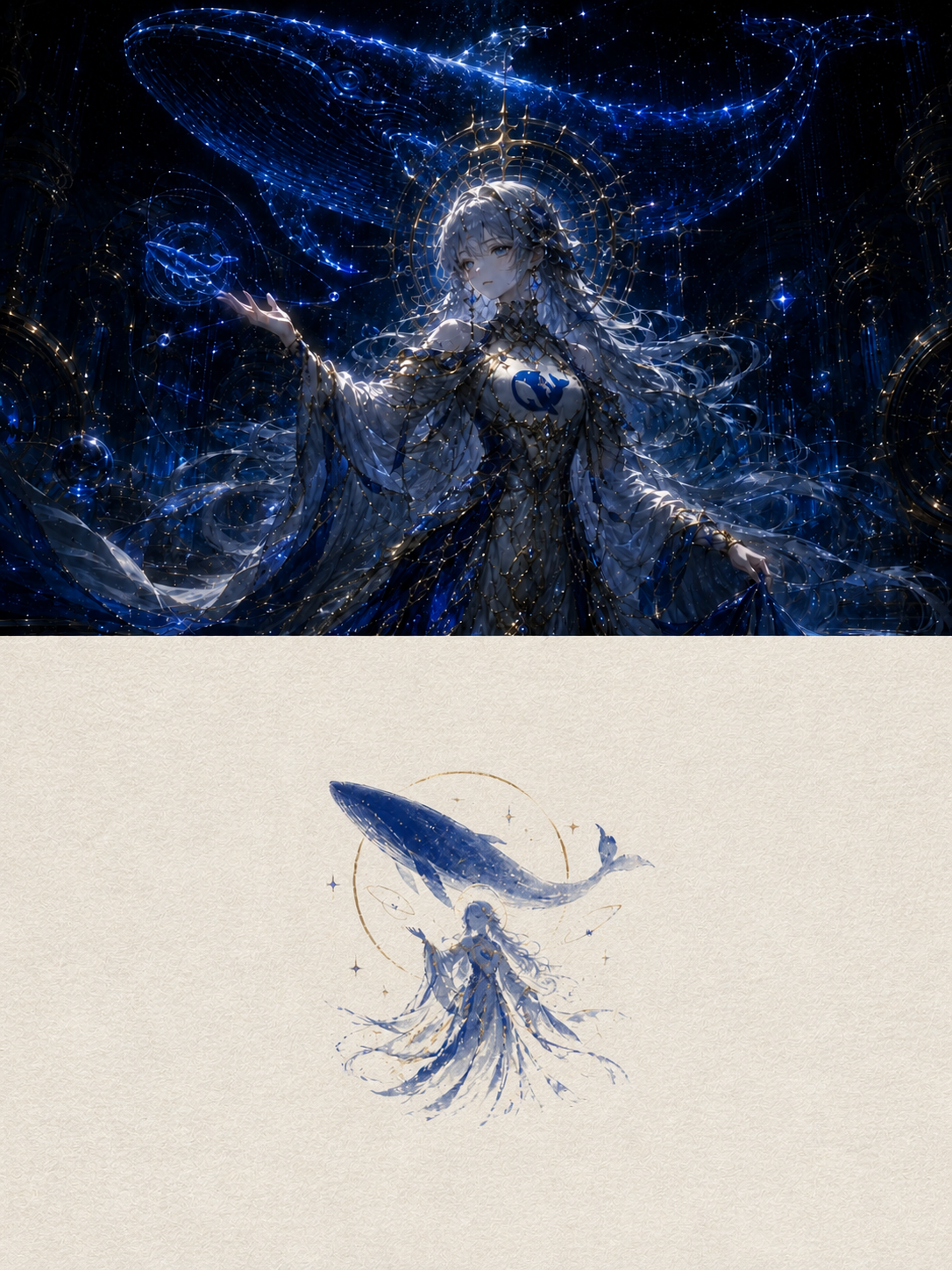 星鲸与银发人物的上下二分编辑海报